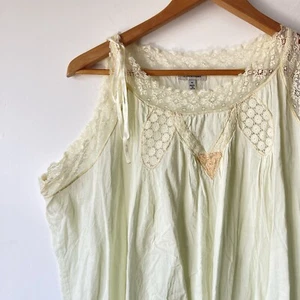 RARE J Peterman Cotton Lace Nightgown Dress Size M Yellow Lime Cottage Midi - Picture 1 of 11