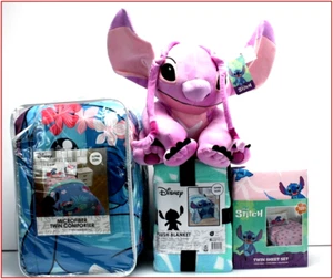 6 Piece- Disney STITCH Comforter + Sheet Set + Blanket + Plush Weigt ANGEL TWIN - Picture 1 of 18