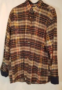 Haupt Shirt Mens Size Large 41/42 16 1/2 Long-Sleeve Brown Yellow Plaid & Floral - Picture 1 of 6