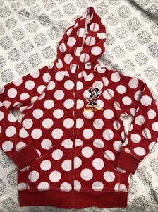 Minnie Mouse Jacket Girls Medium Hooded Walt Disney World Polka Dot Terry Cloth - Picture 1 of 5