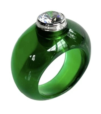 ANILLO ANGELIQUE DE PARIS BON BON PLATA ESTERLINA .925 RESINA LUCITE VERDE NUEVO Talla 6 Foto 1 de 4