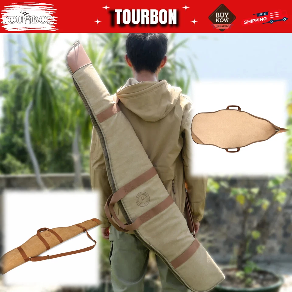 Tourbon 52" Rifle Bag Shot Gun Slip Scoped Cover Soft Case Padded Canvas Leather