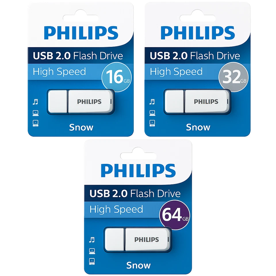 Philips 16GB 32GB 64GB Snow High Speed USB Flash Drive Memory Stick Pen Drive - Image 1 of 1