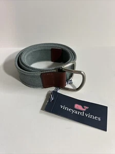 Neu mit Etikett Vineyard Vines D-RINGGÜRTEL MASSIVER ISLAND CANVAS grau Hafengrün M UVP 68 $ - Bild 1 von 5