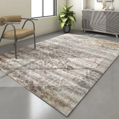 Alfombras Beige y Marrón Geométricas Lana y Viscosa 5X8 Pies Alfombra Hecha a Mano Salón Foto 1 de 4