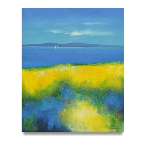 Arte de Nueva York - Dreamy Vista con veleros en el océano 20x24 pintura al óleo - ¡A la venta! - Imagen 1 de 5