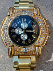 Herren Geneva übergroße Armbanduhr Gold Rapper Bling Bling