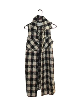 BCBGeneration Tweed  Vest Long Black Red Black White Plaid Pockets Size XS - Image 1 of 4