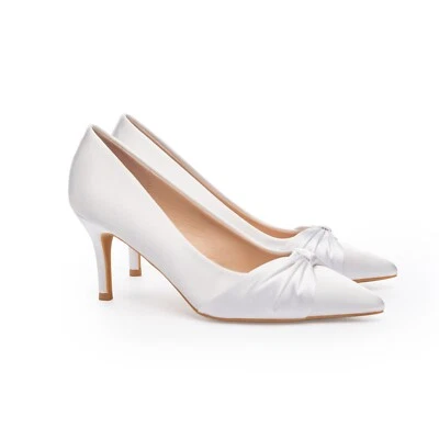 Satin Bridal Heels with Bow – 7cm Stiletto Wedding Shoes for Comfort & Style - Image 1 of 4