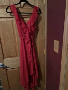 Premier Amour NWOT Red V-Neck Sleeveless Ruffle Midi Tie Belt Dress Sz 10 - Picture 1 of 2