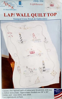  Tela entera 38" X 58" estampado bordado pared edredón faros náuticos  Foto 1 de 4