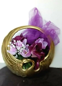 Vintage Solid Brass Swan Crane Vase Planter Basket Regency Art Deco 7” - Picture 1 of 7