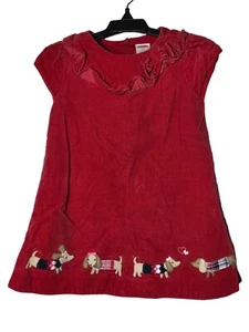 Gymboree Girls Red Velvet Dog Embroidered Dress Size 2T Dachshund Ruffle Girly - Picture 1 of 9