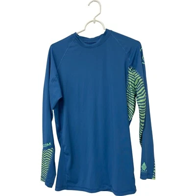Volcom Rashguard Mens Size XXL Blue Green Stripes Anti UV 50+ SPF Long Sleeve - Image 1 of 4