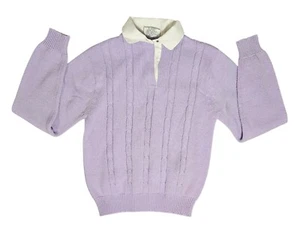 Richwils Back To Back Sweater Vintage Lavender White Collar Womens L Long Sleeve - Picture 1 of 9