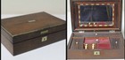 Antique c 1854~Wood Sewing Box with Silver Inlay~Original Gift Note Card+Notions