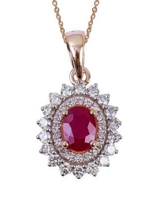 0.90ct Natural Round Diamond 14k BIS Hallmarked Yellow Gold Ruby Wedding Pendant - Image 1 of 4