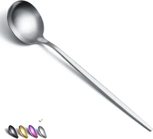 Cucharadas, cucharas de sopa y postre de acero inoxidable de plata mate de 6 piezas - 8,1 Inc - Imagen 1 de 7