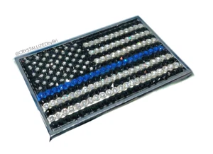 Bling Thin Blue Line Emblem AUSTRIAN CRYSTALS Bedazzled Cop Flag Car Police Auto - Picture 1 of 2