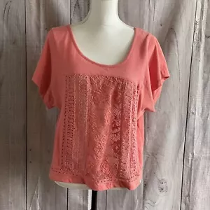 Element Cropped Top, Small, Short Sleeve, Salmon, Cotton Blend, Crochet - Bild 1 von 8