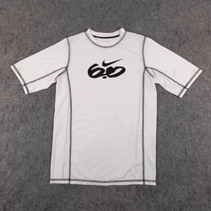 Nike Shirt Youth Medium White Surfing Rash Guard Black Logo 6.0 Dri-Fit Swimming - Picture 1 of 12