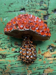 Vintage Strass Pilz Brosche orange bunt goldfarben LESEN - Bild 1 von 6