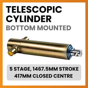 Bottom Mounted Telescopic Cylinder, 5 Stage, 1467.5mm Stroke, 417mm Closed - Picture 1 of 4