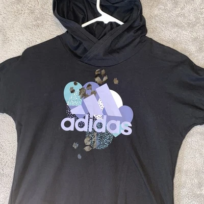 Adidas Niñas Sudadera con Capucha Talla Pequeña (7/8) Negro Púrpura Logo Manga Larga Nueva Con Etiquetas Foto 1 de 4