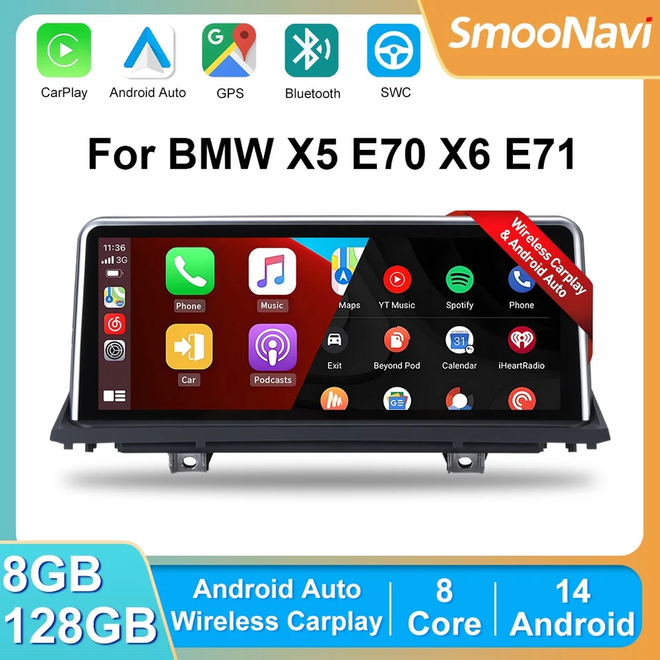 SMOONAVI 10.25" Multimedia Autoradio Carplay Navi 8-Kern GPS Für BMW X5 E70 X6 E71 CCC DE