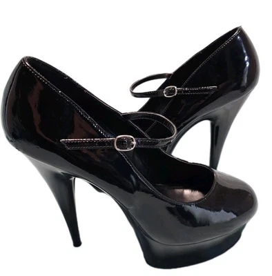 Tacones de plataforma Pleaser Delight charol negro MaryJane 13 para hombre Drag Queen Cross Foto 1 de 4