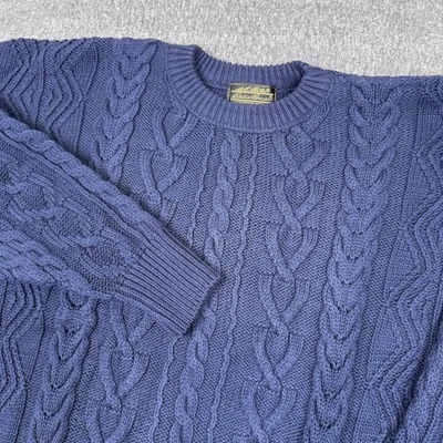 Vintage Eddie Bauer Fisherman Sweater Mens XL Navy Cable Knit Made USA Deadstock - Image 1 of 4