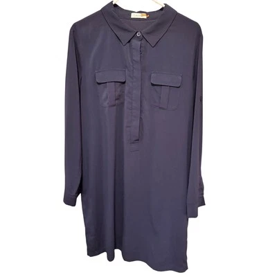 Calvin Klein Navy Shirt Dress Long Sleeve Collard Minimal Chic Size 14 - Image 1 of 4