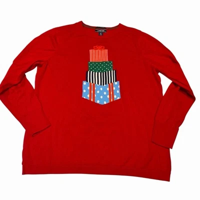 Land's End Women's Lightweight Cute Ugly Christmas Sweater Presents  XL(18) READ - Image 1 of 4
