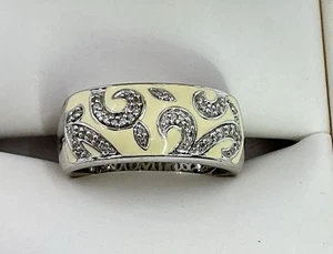 BANDA ANCHA 8,6 MM - TALLA 7 ANILLO ESTERLINA ESMALTE BEIGE DISEÑO DIAMANTE ELEGANTE (S1024 - Imagen 1 de 9