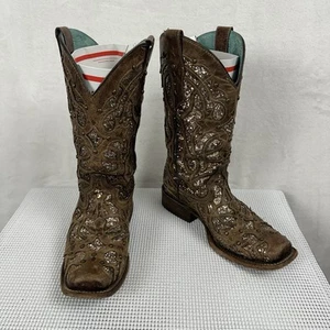 Corral C3275 Damen-Westernstiefel braun Glitzereinlage eckige Zehenpartie zum Überziehen 7 M - Bild 1 von 23