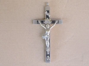 Antigua incrustación religiosa francesa de ébano y bronce cruz de monja crucifijo siglo 1900 - Imagen 1 de 12