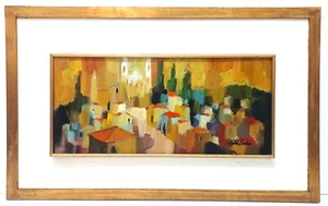 LISTED BRAZILIAN GILDA LISBOA SIGNED ORIGINAL OIL on BOARD CITYSCAPE ROOFTOPS - Picture 1 of 8