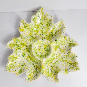 Piatto da portata verde e giallo, foglia fatta a mano larga 12', profonda 2" ceramica - Foto 1 di 15