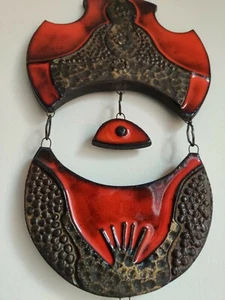 Zohar Guri Israeli Ceramic Wall Sculpture Glazed Hamsah Hand Vintage MCM Huge - Picture 1 of 11