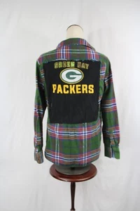 Packers Flannel Green Bay Upcycled Youth Button Down NFL Football Size 15-16 - Picture 1 of 11