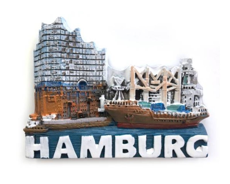 Hamburg Souvenir Magnet Mit Schiff Motiv - 14x14cm Kühlschrankmagnet Aus Acryl