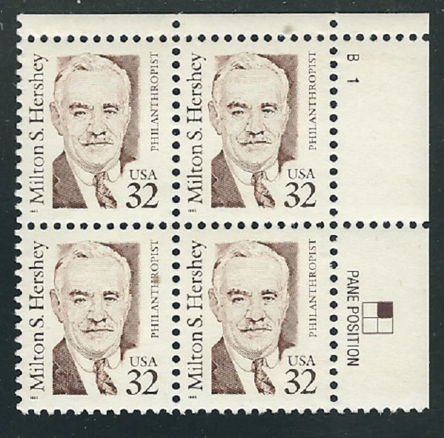 Scott # 2933.....32 Cent... Milton Hershey....Plate Block...MNH - Image 1 of 1