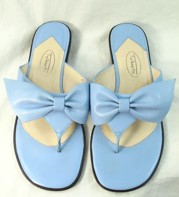 Sandalias Talbots Mujer Tanga Deslizables Cuero Azul, Floral Talla 8 B Foto 1 de 4