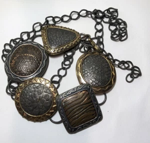 Vintage Chicos Chain Belt Animal Print Medallions Gray Antiqued Multicolor Metal - Picture 1 of 13