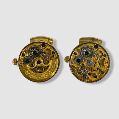 $297 Ox & Bull Men's Gold Kinetic Watch Movement Cufflinks - Image 1 of 4