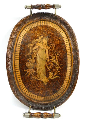 Gründerzeit Plateau Avec Pyrogravure Env. 1880 - Photo 1/4