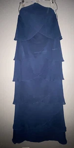 Daymor Couture Designer Chiffon Navy Blue Strapless Ruffled Formal Dress Size 10 - Picture 1 of 10