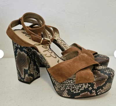 Sam Edelman Piel de Serpiente Plataforma Tostado Gamuza Mara Sandalia Tacones Foto 1 de 4