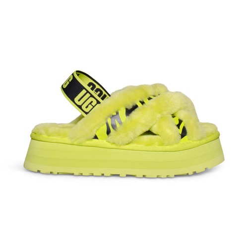 UGG DISCO CROSS ANIMALIA LIME PELLE DI PECORA PLATEAU SCIVOLI DONNA TAGLIA US 6 NUOVI