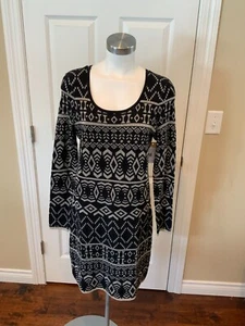 Antonio Melani Black Scoop Neck w/ Gold Geometri Knit Sweater Dress, Size M NWT! - Picture 1 of 6